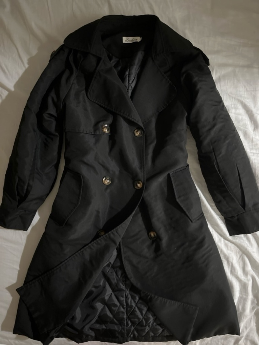 Ladies Black Double-Breasted Trench Coat